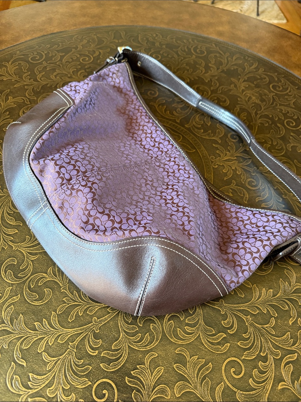 Coach Purple Signature Hobo with Brown Leather Trim - Picture 5 of 6